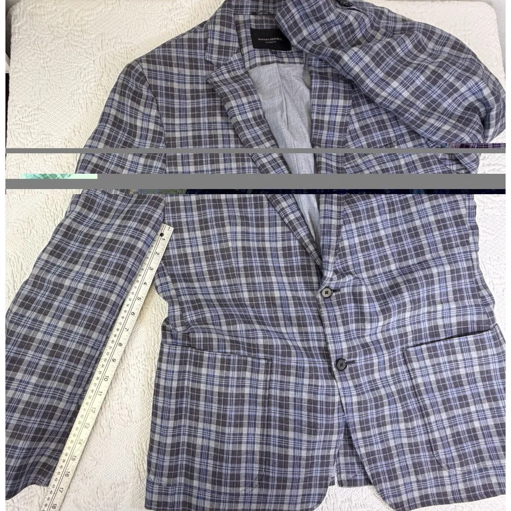 Banana Republic Linen Plaid Blazer Sport Coat Mens 44R Tailored Fit Lightweight‎
